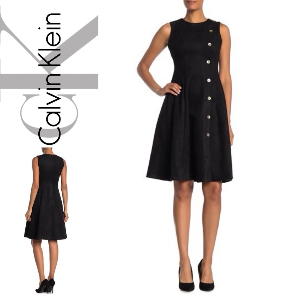 NWT CALVIN KLEIN Scuba Suede A-Line Dress